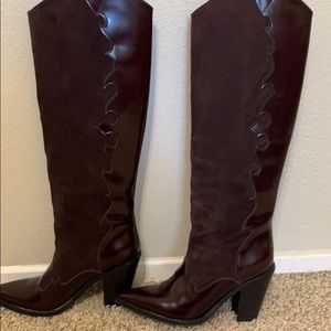 Western style knee high heeled boots